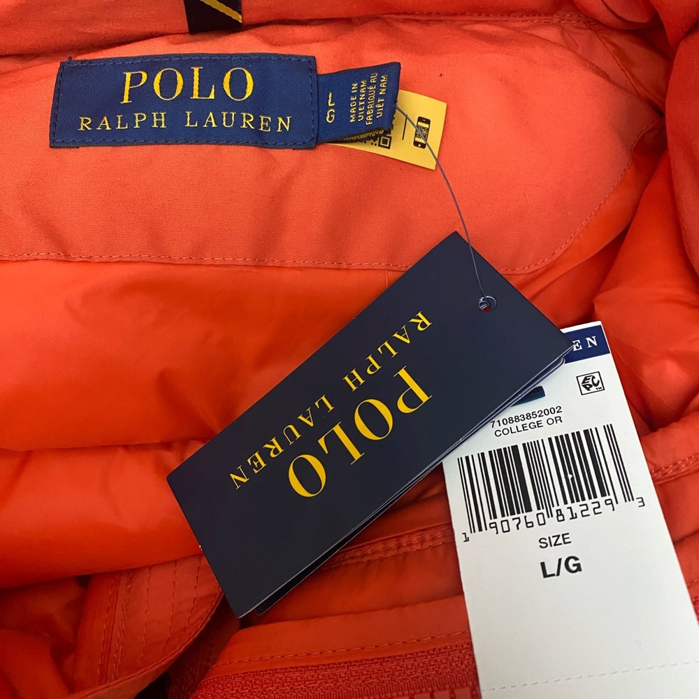 Men's Polo Ralph Lauren Orange Long Down Fill Puffer Coat Large NWT - Picture 5 of 16